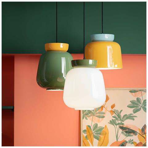 Sospensione Vintage Piccola Decò Corcovado Ceramica-vetro Verde-giallo E27 - Foto 6
