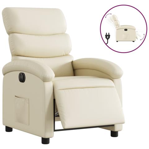 Poltrona Reclinabile Elettrica Crema In Similpelle - Foto 2