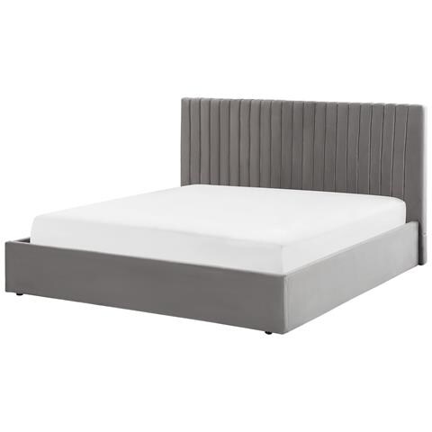 Letto Matrimoniale Velluto Grigio 180 X 200 Cm Vion - Foto 2