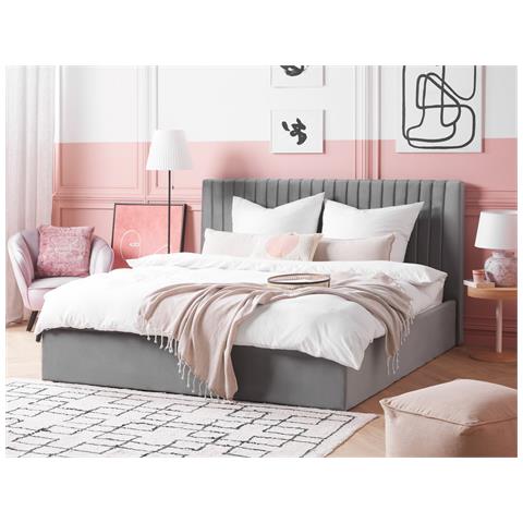 Letto Matrimoniale Velluto Grigio 180 X 200 Cm Vion - Foto 1