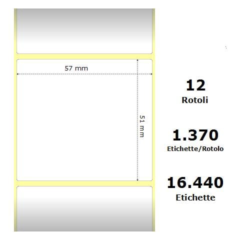 White 57x51mm, 1370 Et /rotolo Z-2000d, 2.2x2x1 Core, 12 Rolls - Foto 1
