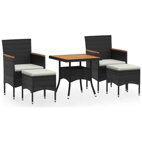 Set Mobili Da Pranzo Per Giardino 5 Pz Polyrattan E Acacia Nero - Foto 1