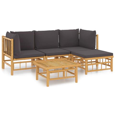 Set Salotto Da Giardino 5pz Con Cuscini Grigio Scuro Bambù - Foto 1