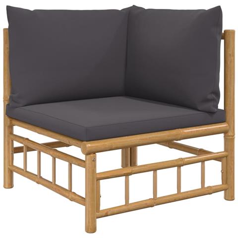 Set Salotto Da Giardino 5pz Con Cuscini Grigio Scuro Bambù - Foto 2