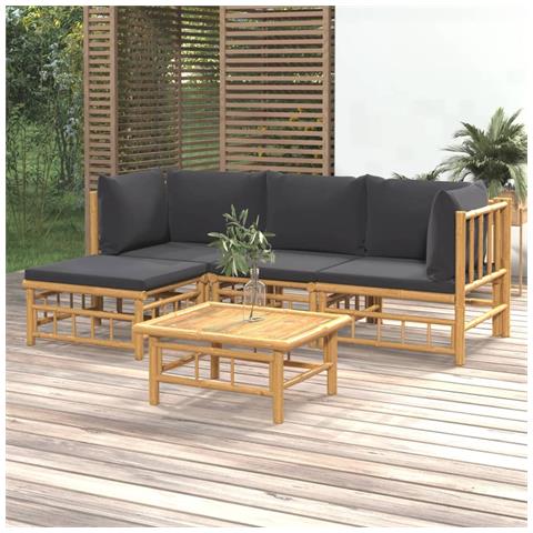 Set Salotto Da Giardino 5pz Con Cuscini Grigio Scuro Bambù - Foto 8
