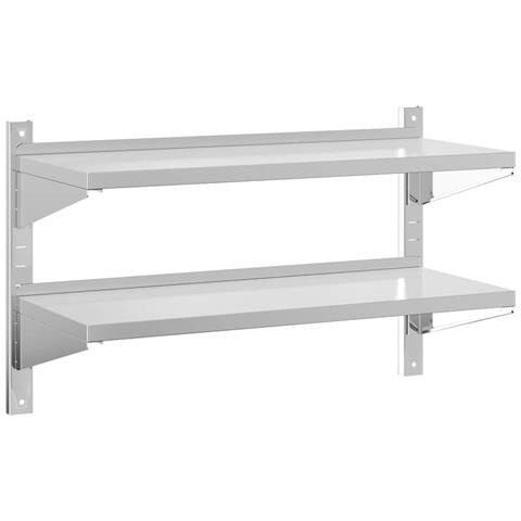 Mensola Muro 2 Ripiani 100x40x60cm Argento Acciaio Inossidabile - Foto 1