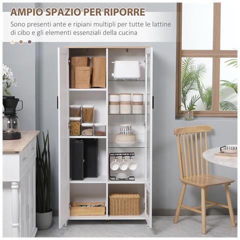 Credenza Moderna A 2 Ante Con Mensole Regolabili In Legno E Vetro, 76x36x160cm, Bianco - Foto 6
