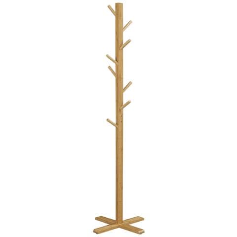 Appendi Abiti Da Terra In Legno Di Bambù Con 8 Ganci E Base A X, 49.5x 49.5x 178cm, Naturale - Foto 1