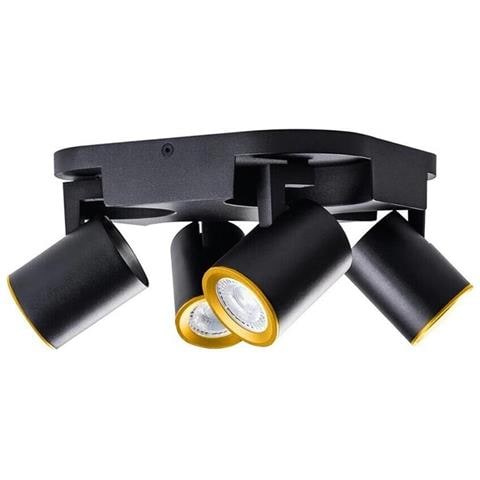 Plafoniera Da Soffitto Lampada Tonda 4 Porta Faretto Orientabile Gu10 Nero - Foto 1