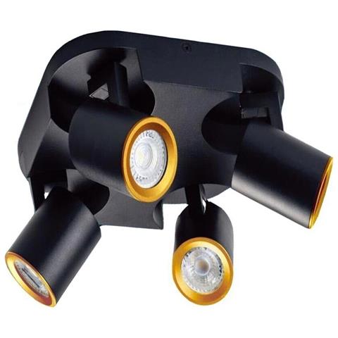 Plafoniera Da Soffitto Lampada Tonda 4 Porta Faretto Orientabile Gu10 Nero - Foto 2