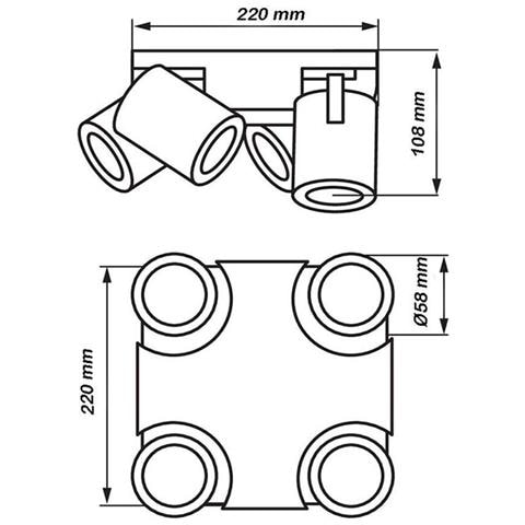 Plafoniera Da Soffitto Lampada Tonda 4 Porta Faretto Orientabile Gu10 Nero - Foto 6