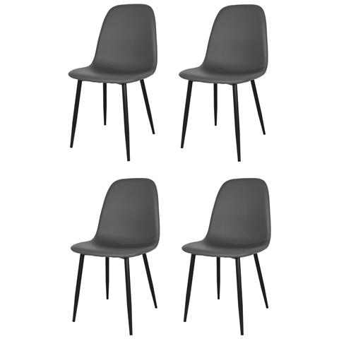 Set 4 Sedie Sala Da Pranzo Nuvola Gambe In Acciaio Nero Opaco, Finta Pelle Grigio Scuro - Foto 1