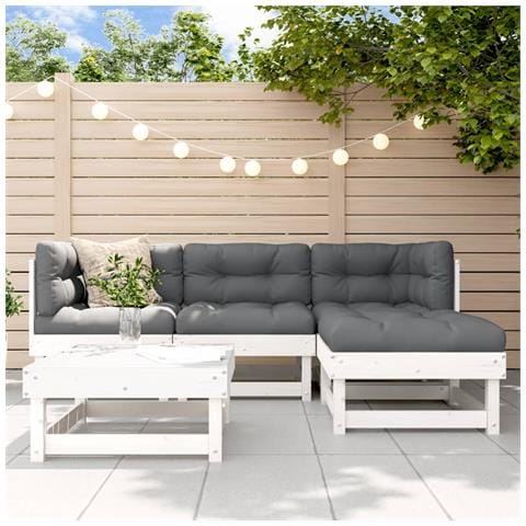 Set Salotto Da Giardino 5 Pz In Legno Massello Di Pino Bianco - Foto 1