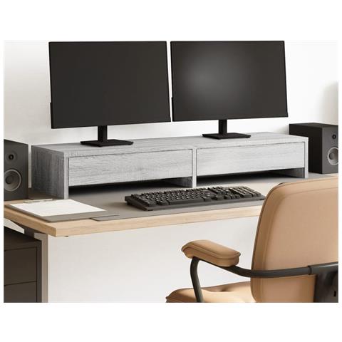 Supporto Monitor Con Cassetti Grigio 100x27x15 Cm In Truciolato - Foto 1