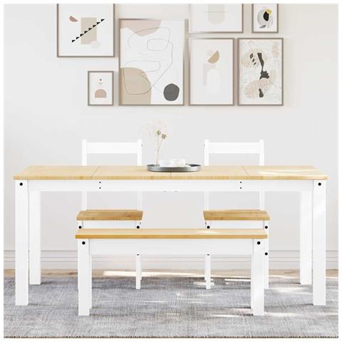 Set Da Pranzo 4 Pz Panama Bianco In Legno Massello Di Pino - Foto 3