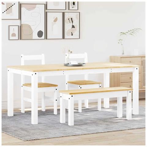 Set Da Pranzo 4 Pz Panama Bianco In Legno Massello Di Pino - Foto 1