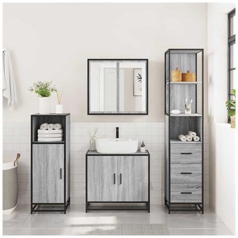 Armadietto Bagno Grigio Sonoma 35x37,5x166 Cm Legno Multistrato - Foto 3