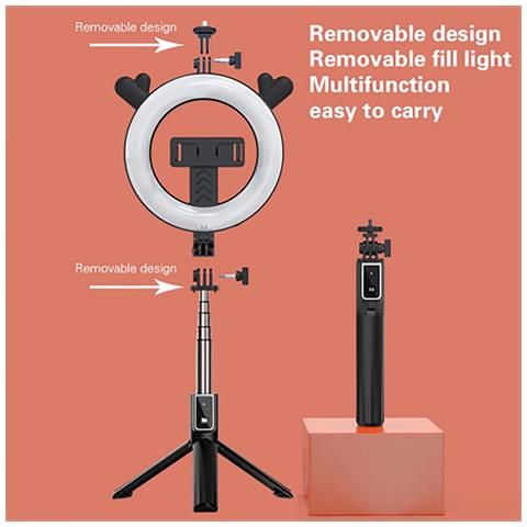 Lampada Selfie Compatta E Leggera Con Asta Telescopica Bluetooth 5.2, Nero - Foto 2