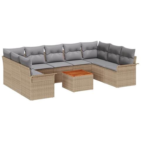 Set Divano Giardino 10 Pezzi con Cuscini Beige Polyrattan Acacia - Foto 1