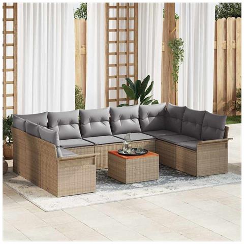 Set Divano Giardino 10 Pezzi con Cuscini Beige Polyrattan Acacia - Foto 2
