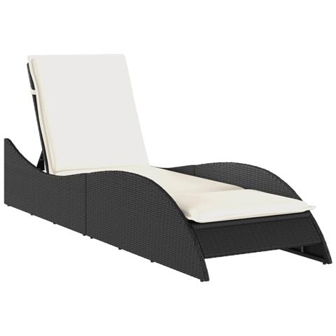 Lettino Prendisole con Cuscino Nero 60x205x73 cm in Polyrattan - Foto 1