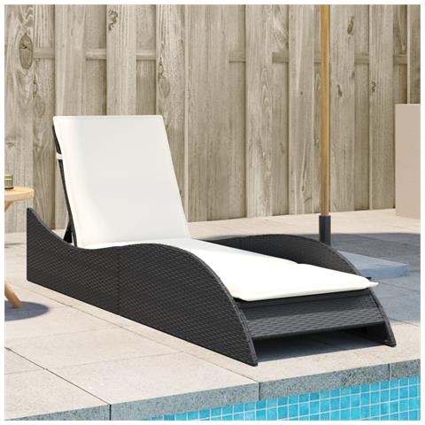 Lettino Prendisole con Cuscino Nero 60x205x73 cm in Polyrattan - Foto 2