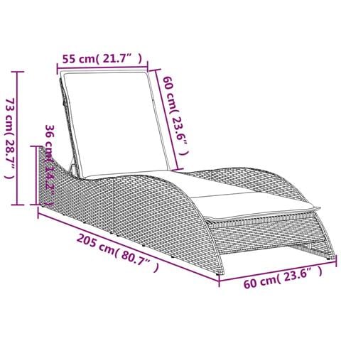 Lettino Prendisole con Cuscino Nero 60x205x73 cm in Polyrattan - Foto 9