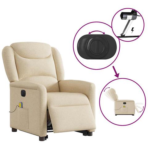Poltrona Alzapersona Massaggiante Elettrica Crema in Tessuto - Foto 9