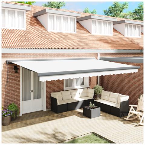 Tenda Retrattile Manuale  Bianca 500x300 cm, Tessuto di Ricambio per Tenda  per Struttura 5x3 m Bianca - Foto 2