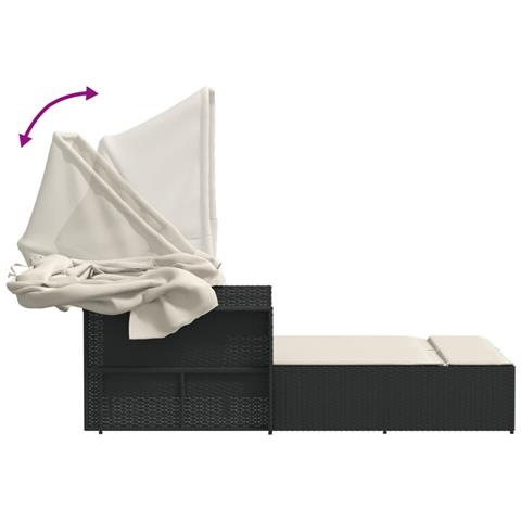 Lettino Prendisole Doppio Baldacchino e Cuscini Nero Polyrattan - Foto 9