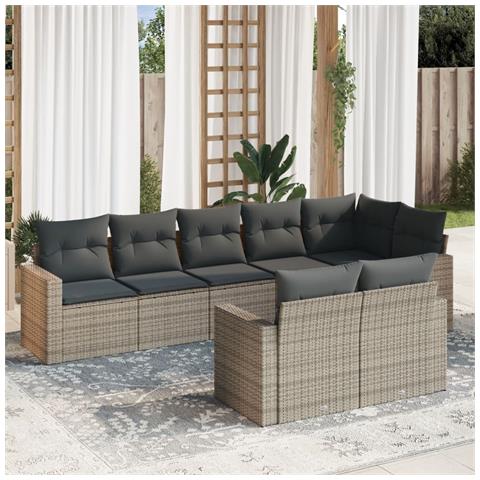 Set Divano da Giardino 8 pz con Cuscini Grigio in Polyrattan - Foto 2