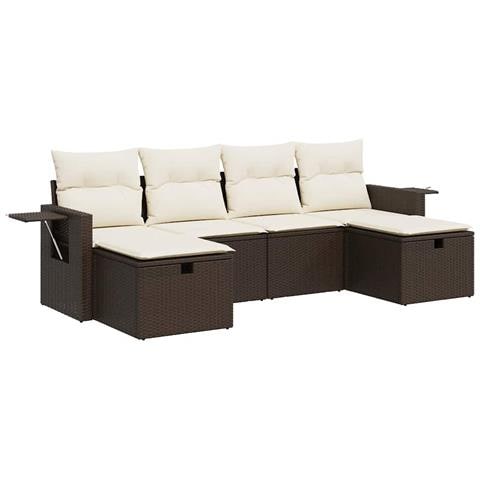 Set Divano da Giardino 6 pz con Cuscini Marrone in Polyrattan - Foto 1