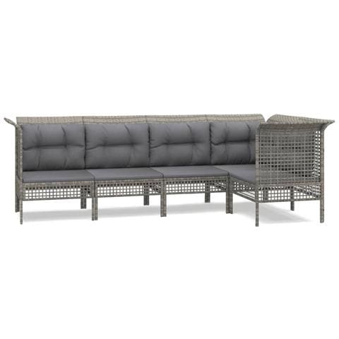 Set Divani da Giardino 5 pz con Cuscini in Polyrattan Grigio - Foto 1