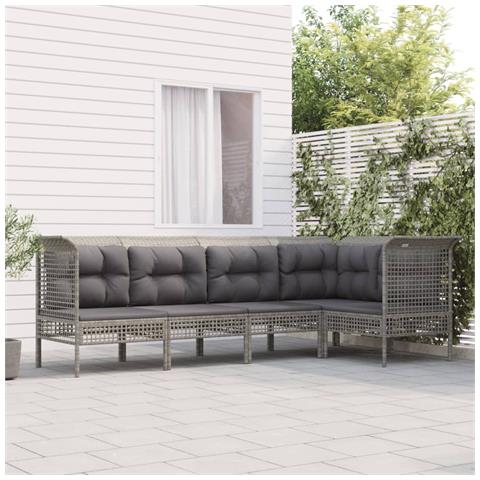 Set Divani da Giardino 5 pz con Cuscini in Polyrattan Grigio - Foto 2