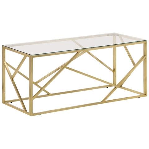 Tavolino Salotto Dorato Acciaio Inossidabile e Vetro Temperato - Foto 1