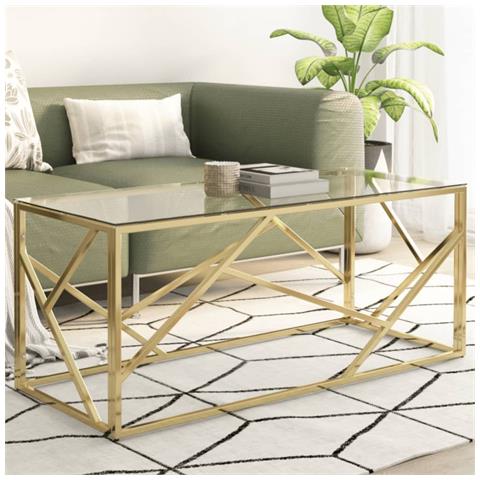 Tavolino Salotto Dorato Acciaio Inossidabile e Vetro Temperato - Foto 2