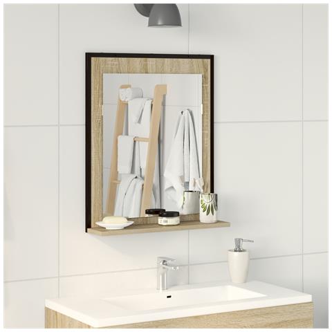 Specchio da Bagno  con Mensola in Rovere Sonoma 50x12x60 cm Legno Ingegnerizzato - Foto 2
