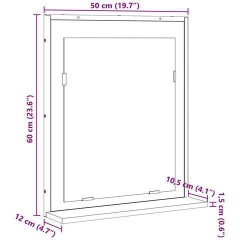 Specchio da Bagno  con Mensola in Rovere Sonoma 50x12x60 cm Legno Ingegnerizzato - Foto 9