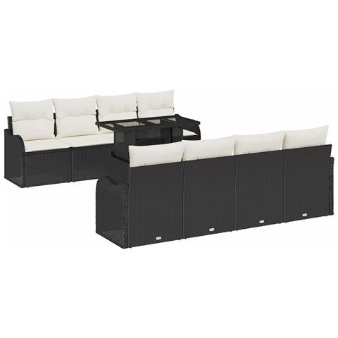 Set Divano da Giardino 9 pcs Nero 100 x 55 x 73 cm Poly Rattan - Foto 1