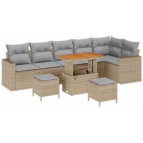Set Divano da Giardino con cuscino 9 pcs beige e grigio chiaro - Foto 1