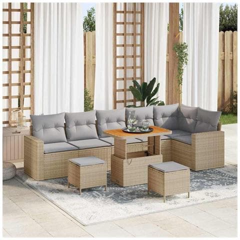 Set Divano da Giardino con cuscino 9 pcs beige e grigio chiaro - Foto 2