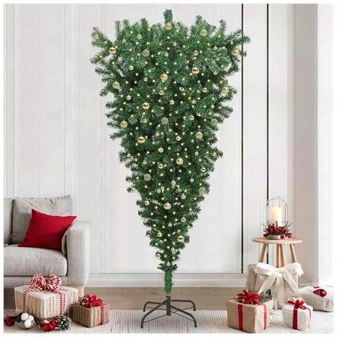 Albero di Natale artificiale pre-illuminato capovolto con set di palline - Foto 2