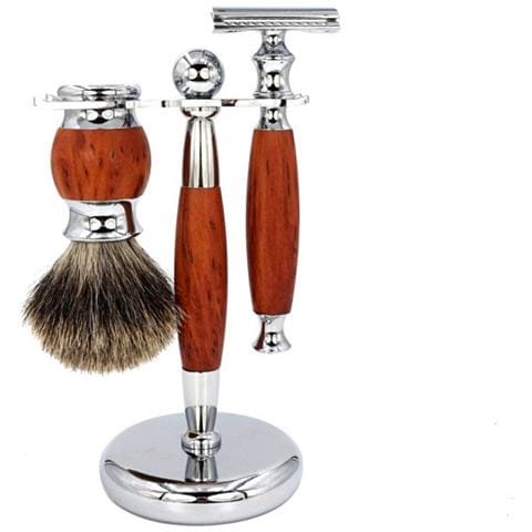 Kit Da Barba Manuale Con Rasoio Effetto Legno Vintage - Set Da 3 Pezzi Per Uomo Wood Color - Foto 1