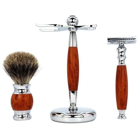 Kit Da Barba Manuale Con Rasoio Effetto Legno Vintage - Set Da 3 Pezzi Per Uomo Wood Color - Foto 5