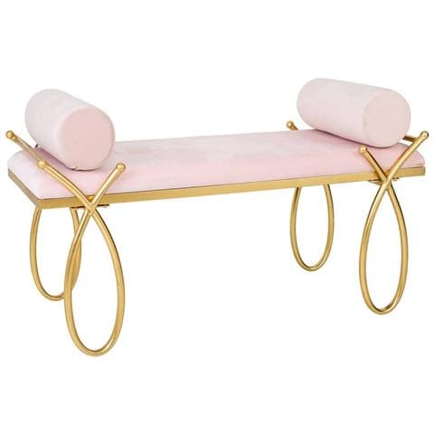 Sgabello In Velluto Rosa E Metallo Oro 112,5x49x53h - Foto 1