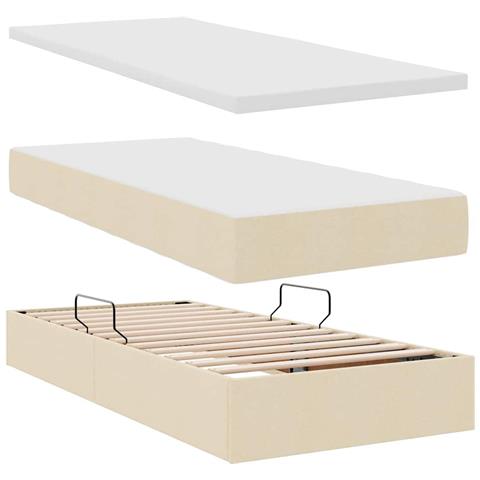 Letto con contenitore e LED con led Crema 90 x 190 cm Tessuto - Foto 9