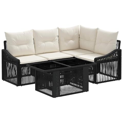 Set Divano da Giardino 5 pz Nero e Bianco Crema polyrattan - Foto 1