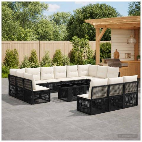 Set Divano da Giardino 14 pz Nero polyrattan - Foto 2