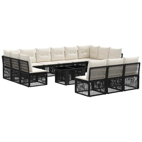 Set Divano da Giardino 14 pz Nero polyrattan - Foto 1