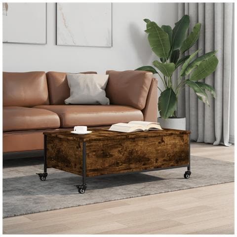 Tavolino Con Ruote Rovere Fumo 91x55x34 Cm In Legno Multistrato - Foto 3